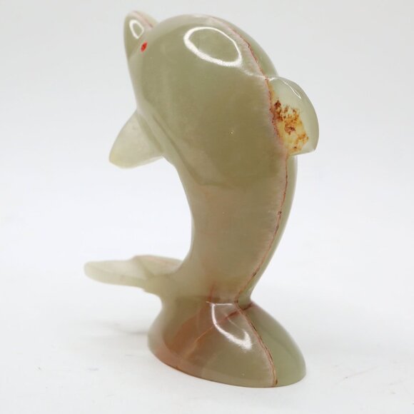 Vintage Onyx Dolphin Figurine Stone Polished Figurine Marble  Decor Green Brown - Picture 8 of 8